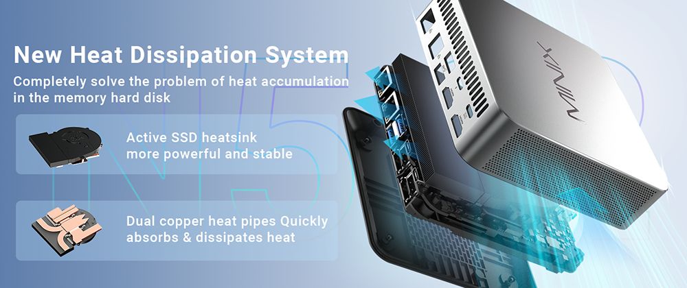 MINIX N512 Mini PC, Intel Core i5-12600H 8 jadier max. 4,5 GHz, 16 GB RAM 1 TB SSD, 2*HDMI + USB-C + Thunderbolt 4 Quad Screen Display, WiFi 6 Bluetooth 5.2, 4*USB3.2, 1*2.5G LAN, 1*1G LAN, 1*Audio Jack